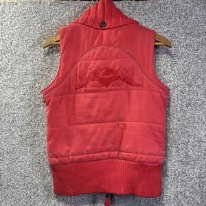 Oakley Vest Womens Small Red Quilted Puffer Knit Collar Zip Pockets Winter